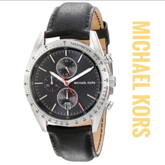Michael Kors Accelerator Black Leather Men´s Watch - Picture 1 of 3